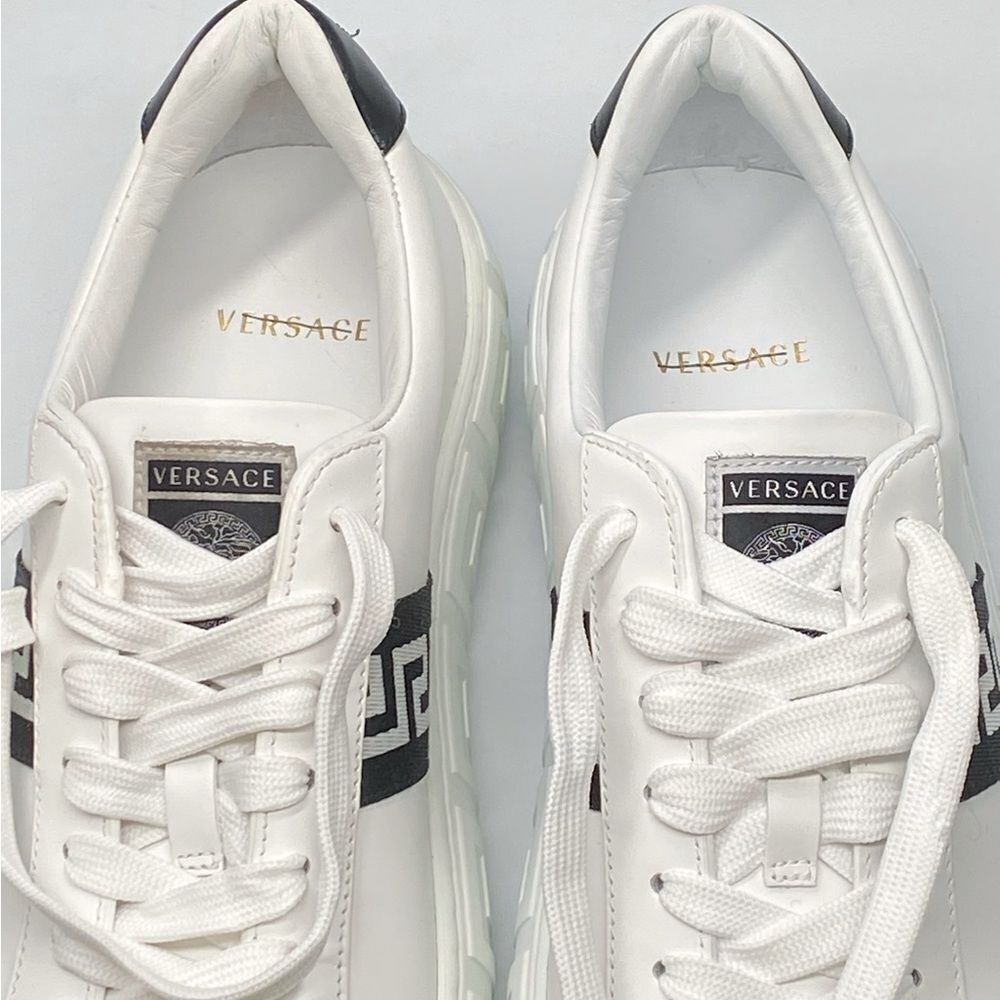 Versace La Greca Ribbon-Trim Leather Sneakers size 40 - Picture 7 of 13